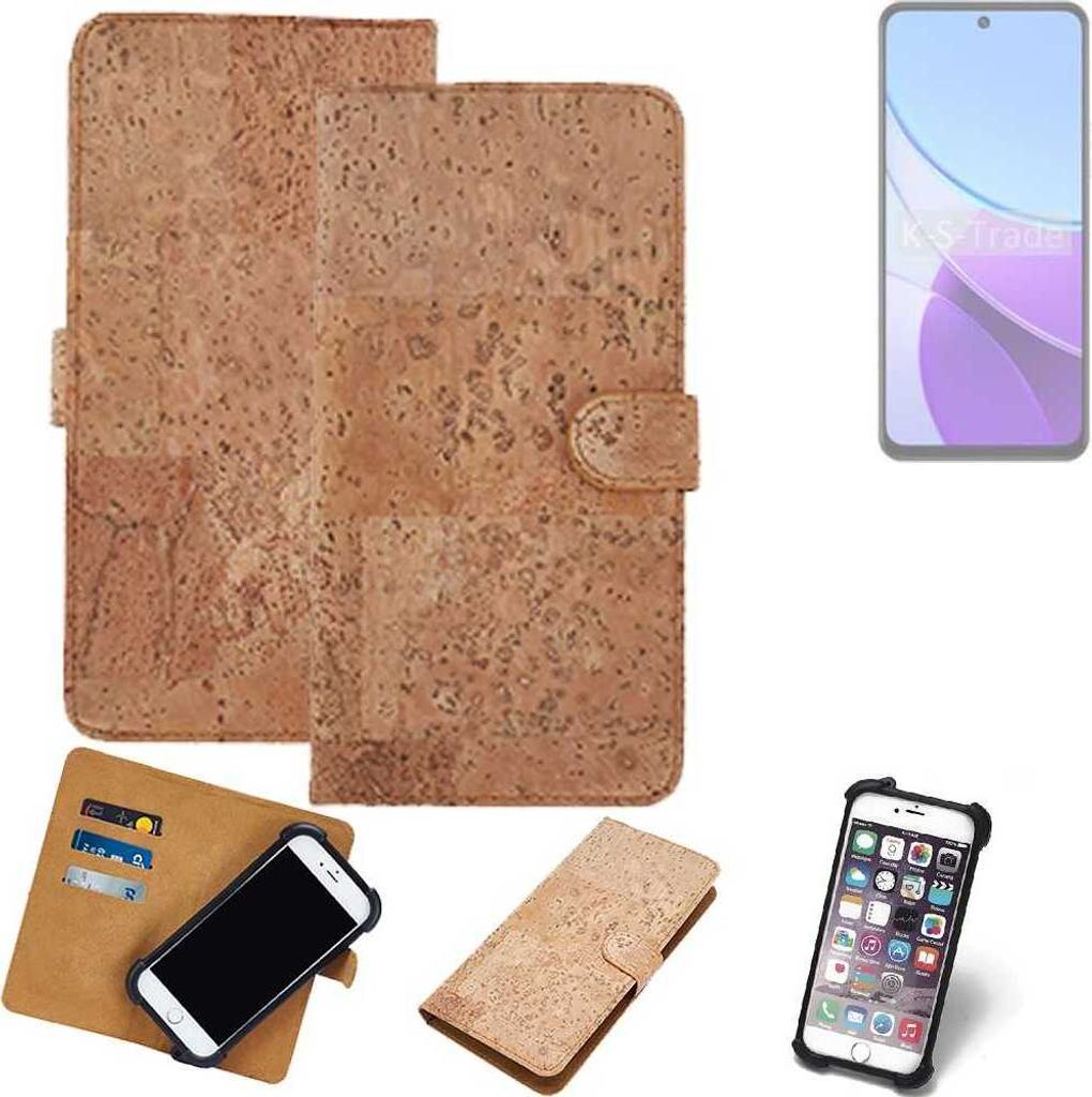 K-S-Trade Hülle kompatibel mit Vivo Y19s Kork Handyhülle Cover Schutzhülle TPU Case Bumper in Hellbraun, (1x)