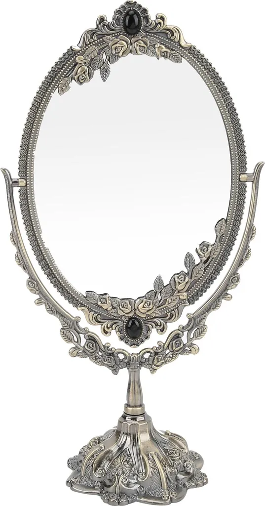 Miroir de maquillage double face métal bronze rétro grand modèle orientable
