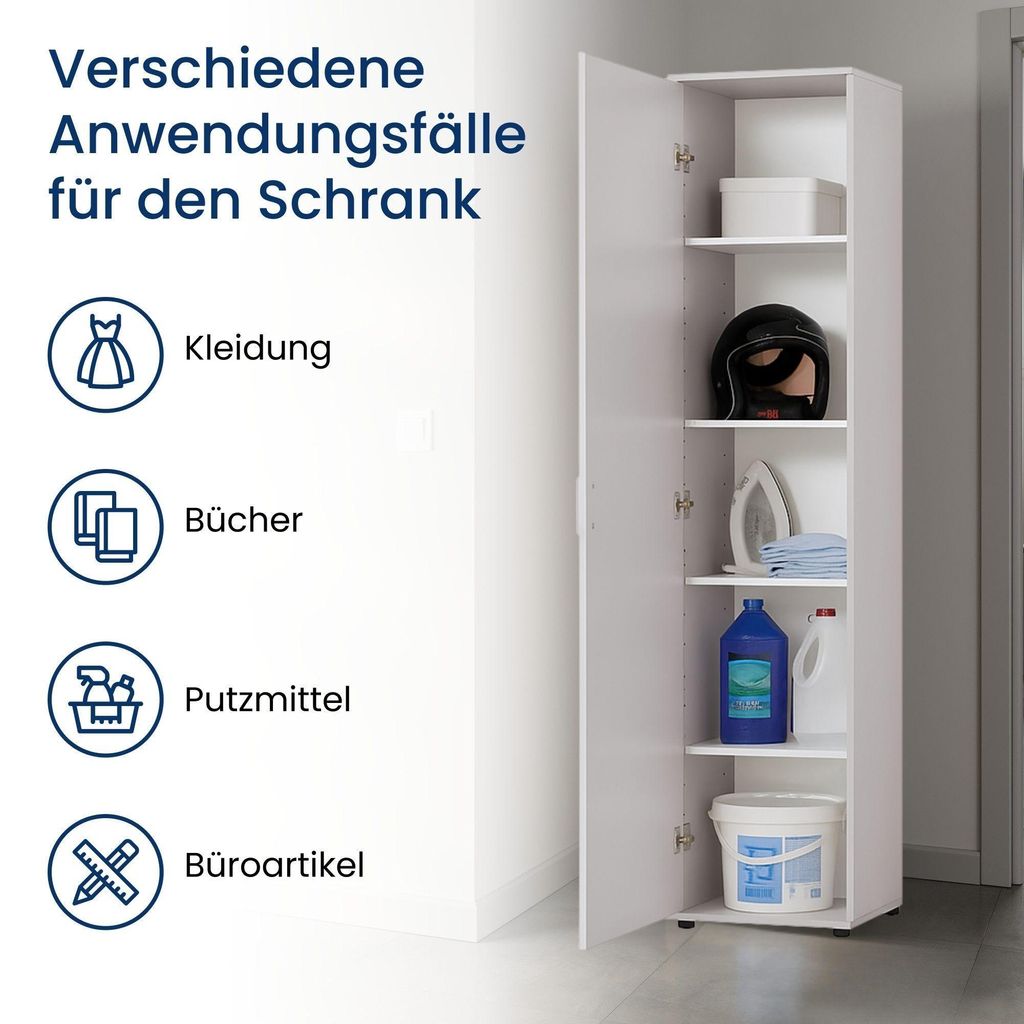 Schmaler Mehrzweckschrank 40 cm breit mit 1 Tür & 4