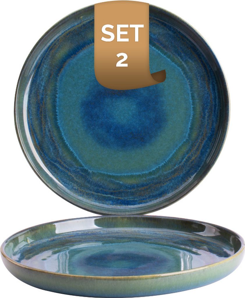 Palmer Miami, Teller flach, Ø 22 cm, 2 Stück, grün/blau Steinzeug