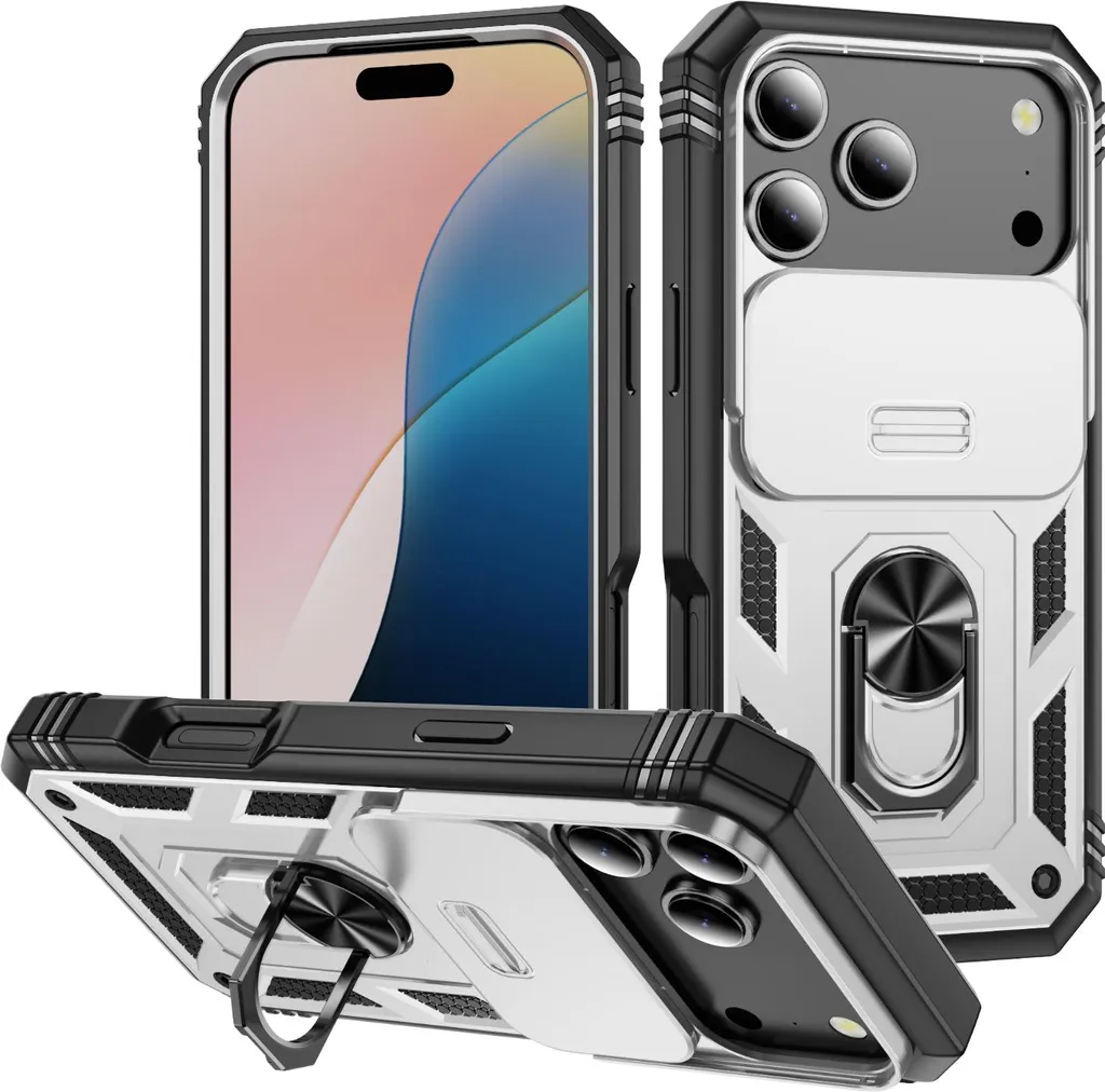 Cover Protettiva Bianca iPhone 17 Pro con Anello e Porta Carte