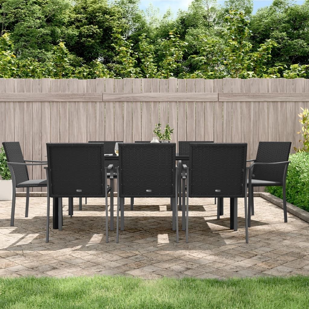 Maison Exclusive - 9-tlg. Garten-Essgruppe mit Kissen Poly Rattan und Stahl