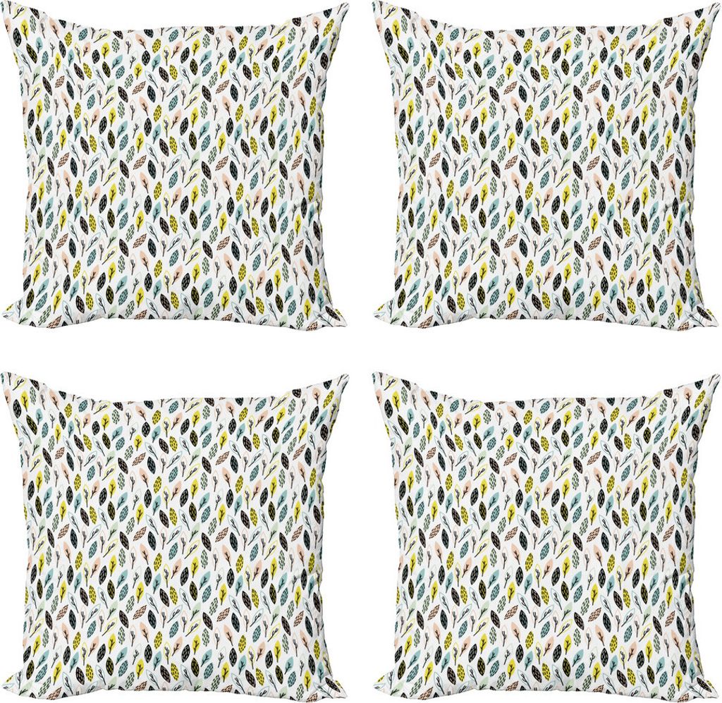 ABAKUHAUS Blätter Kissenbezug Set (4 Stück), Aufwändige Moderne Frühling Natur, Moderner Doppelseitiger Digitaldruck, 60 cm x 60 cm, Mehrfarbig