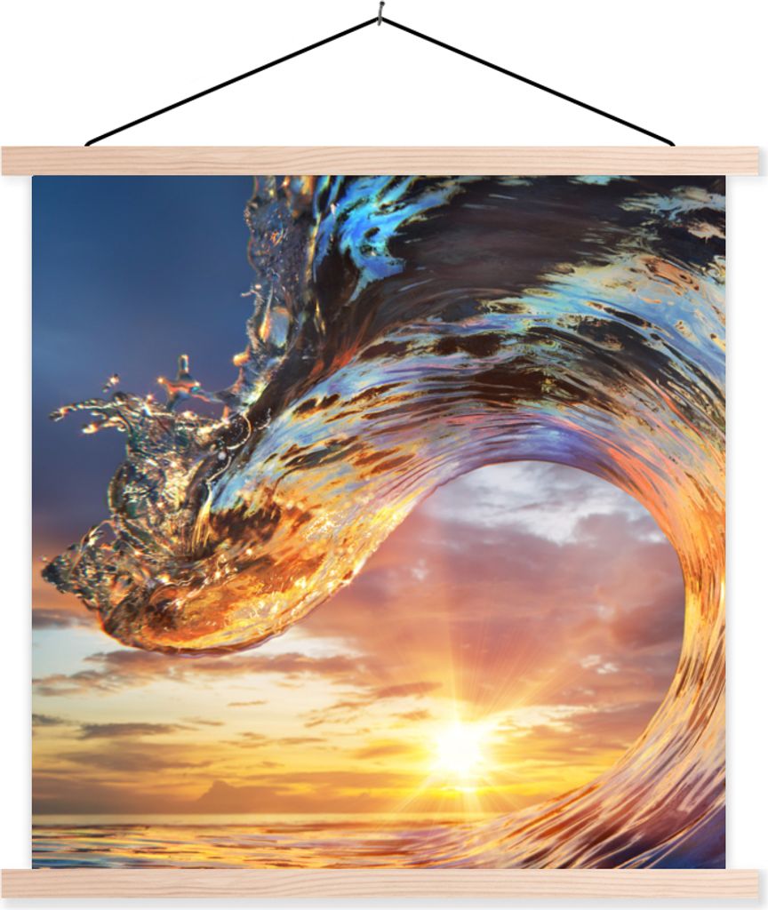 MuchoWow Textilposter Sonne - Meer - Farben 120x120 cm mit holzfarbenen Rahmen - Textil-Poster
