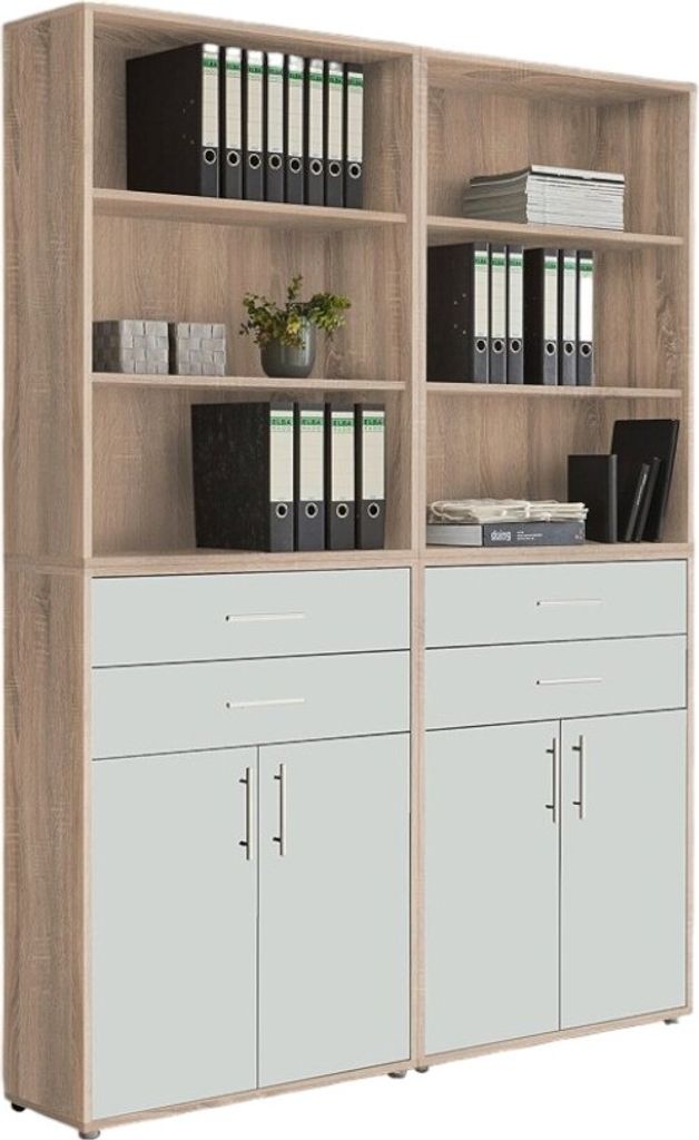 Aktenschrank TABOR 20 in Eiche Sonoma / weiß matt, Schrankwand, Büroschrank, Metallgriffe