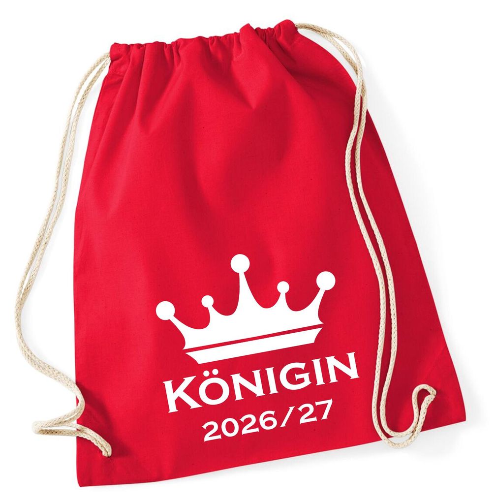 Huuraa Turnbeutel Königin 2026/27 Krone Schüztenkönigin 12 Liter Classic Red Baumwolle Rucksack Geschenkidee