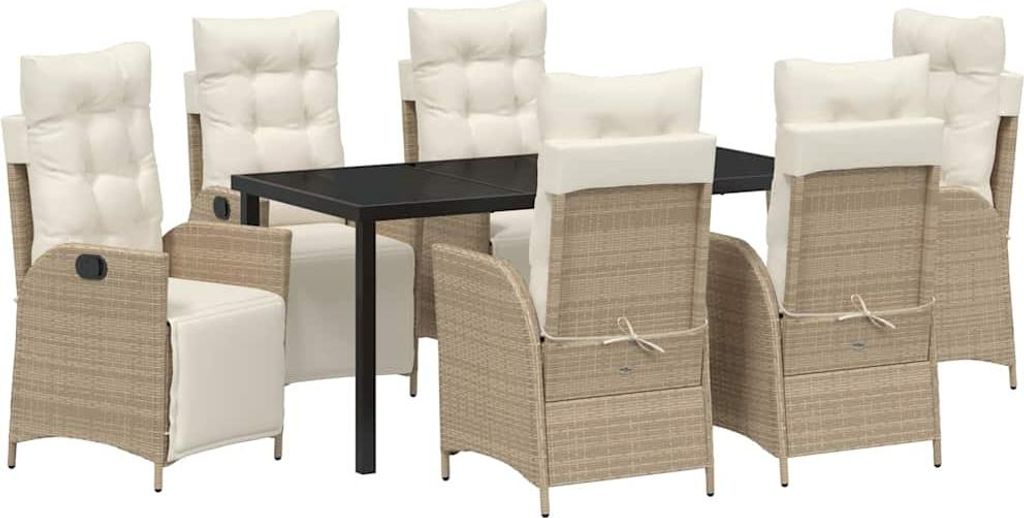 Garten Essgruppe mit Kissen 7 pcs Beige Poly-Rattan