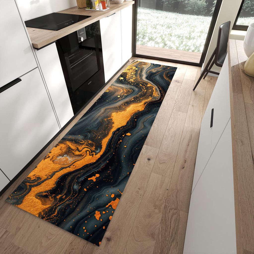 Küchenteppich 80x280cm rutschfest & abwischbar PVC Läufer - Abstrakter Wirbel