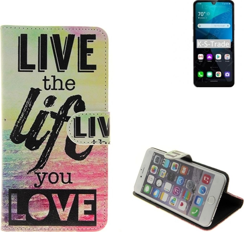 K-S-Trade Schutzhülle Handyhülle kompatibel mit LG Electronics Harmony 4 360° Wallet Case ''live life love'' Klapphülle Tasche Etui Smartphone