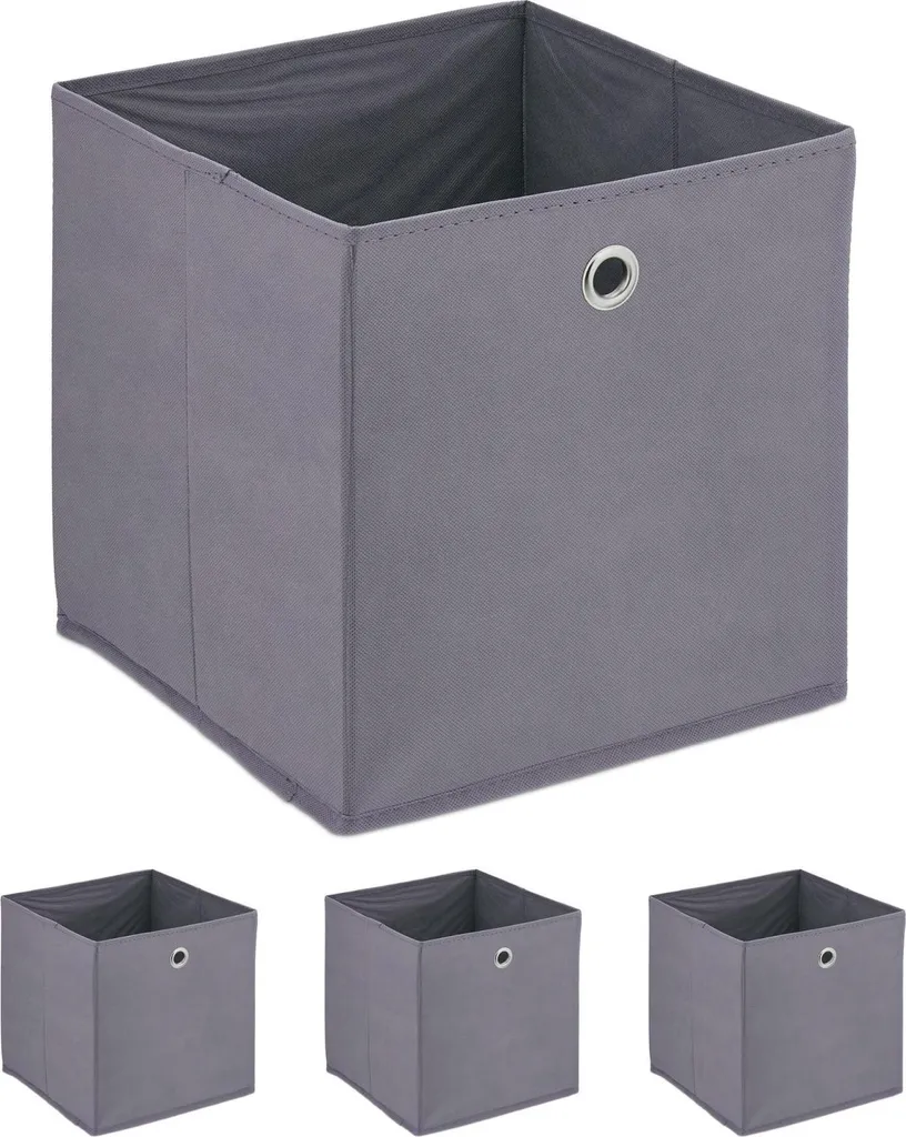 Boîte de rangement tissu gris lot de 4 bacs pliables avec poignées