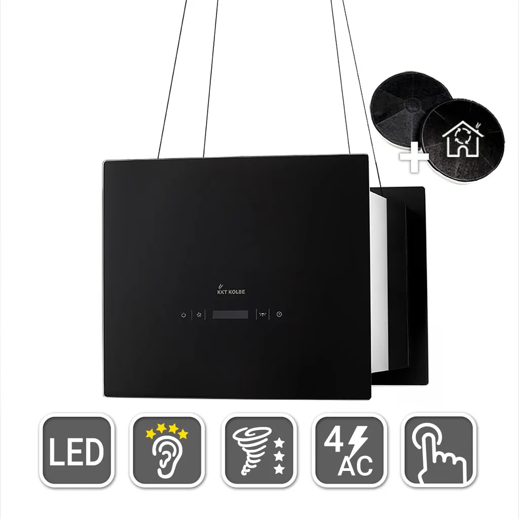 Hotte îlot 40cm silencieuse en acier inoxydable avec panneau verre noir