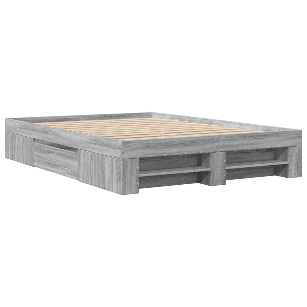 (Robust Möbel)Bettgestell/Doppelbett ️Hochwertiges - Polsterbett Erwachsene/r /Kind - Grau Sonoma 140x200cm Holzwerkstoff - Klassische Bette...