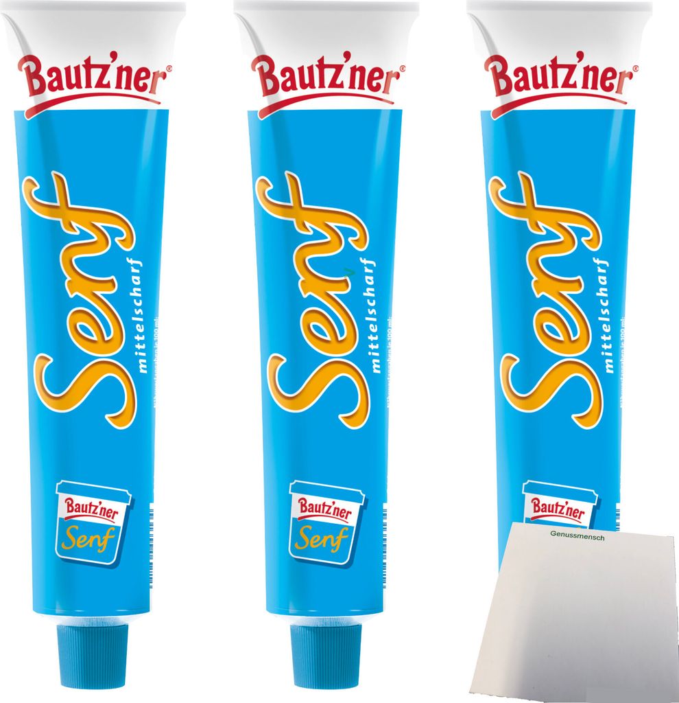 Bautzner Senf mittelscharf 3er Pack (3x200ml Tube) + usy Block