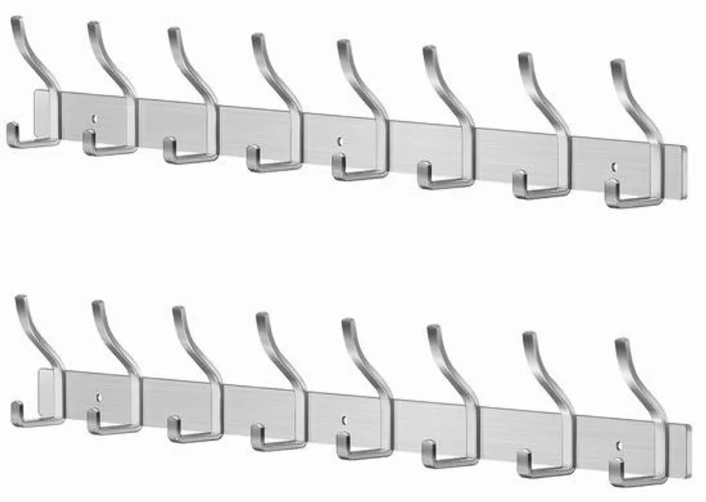 Crochets muraux en acier inoxydable argenté - Set de 8 crochets doubles