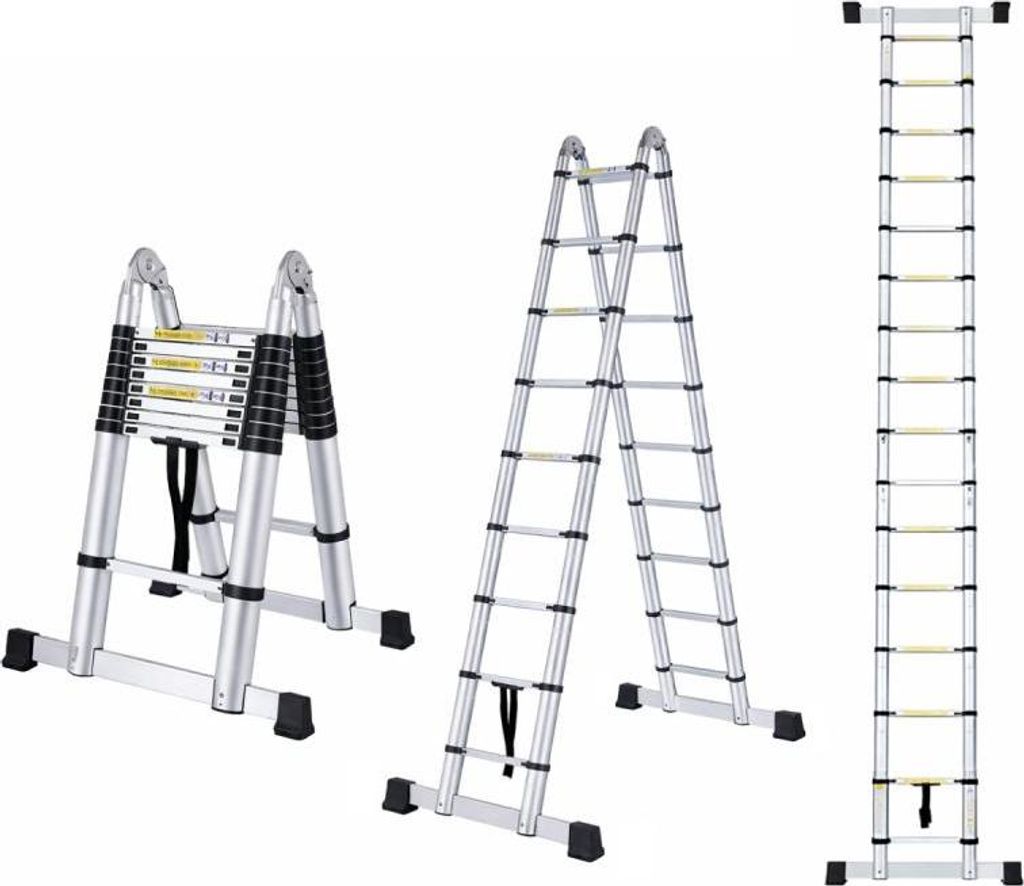 2-in-1 teleskopische Leiter mit Gelenk - 7,2 m, Aluminium Produktbild 