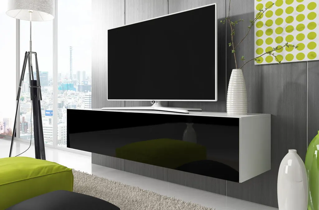 Tavolino Porta TV LODI 160 cm Bianco e Nero - Mobile Moderno Salotto