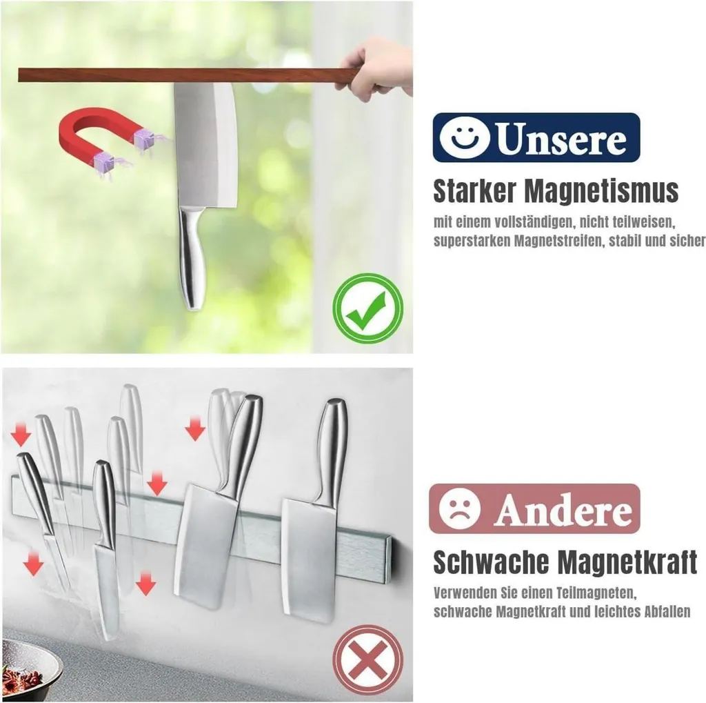 Barra Magnetica per Coltelli Design Moderno 25cm Nero | Arredo Cucina - 4