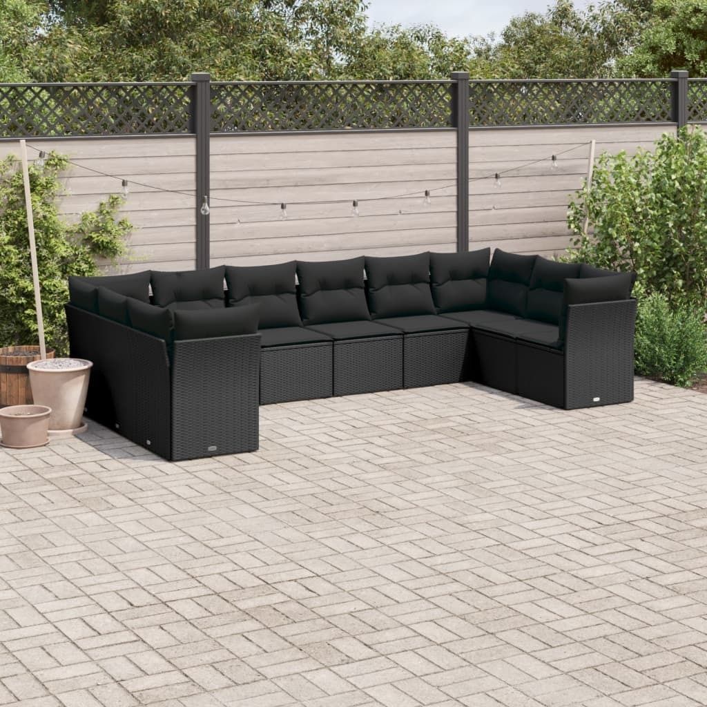 Design 10-tlg. Garten-Sofagarnitur mit Kissen Schwarz Poly Rattan, Gartenmöbel-Sets 2024 Neu