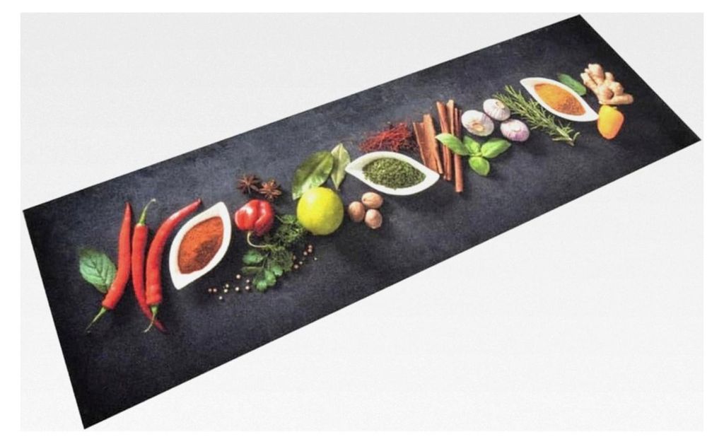 Küchenteppich, rutschfester Küchenläufer, waschbar, 60x180cm, Samt mit Gewürzdesign