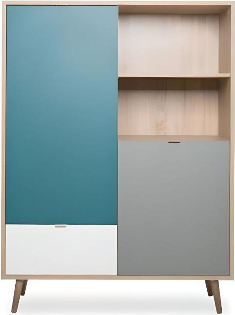 Buffet Haut CUBA, Chêne Sonoma, Blanc, Gris et Bleu, Style Image du produit 