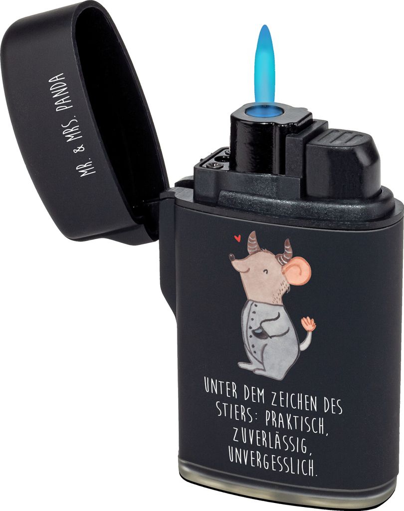 Mr. & Mrs. Panda Feuerzeug Stier Astrologie - Schwarz - Geschenk, gas anzünder, Sternzeichen, Feuerzeuge, Tierkreiszeichen, zigarettenanzünder, s...