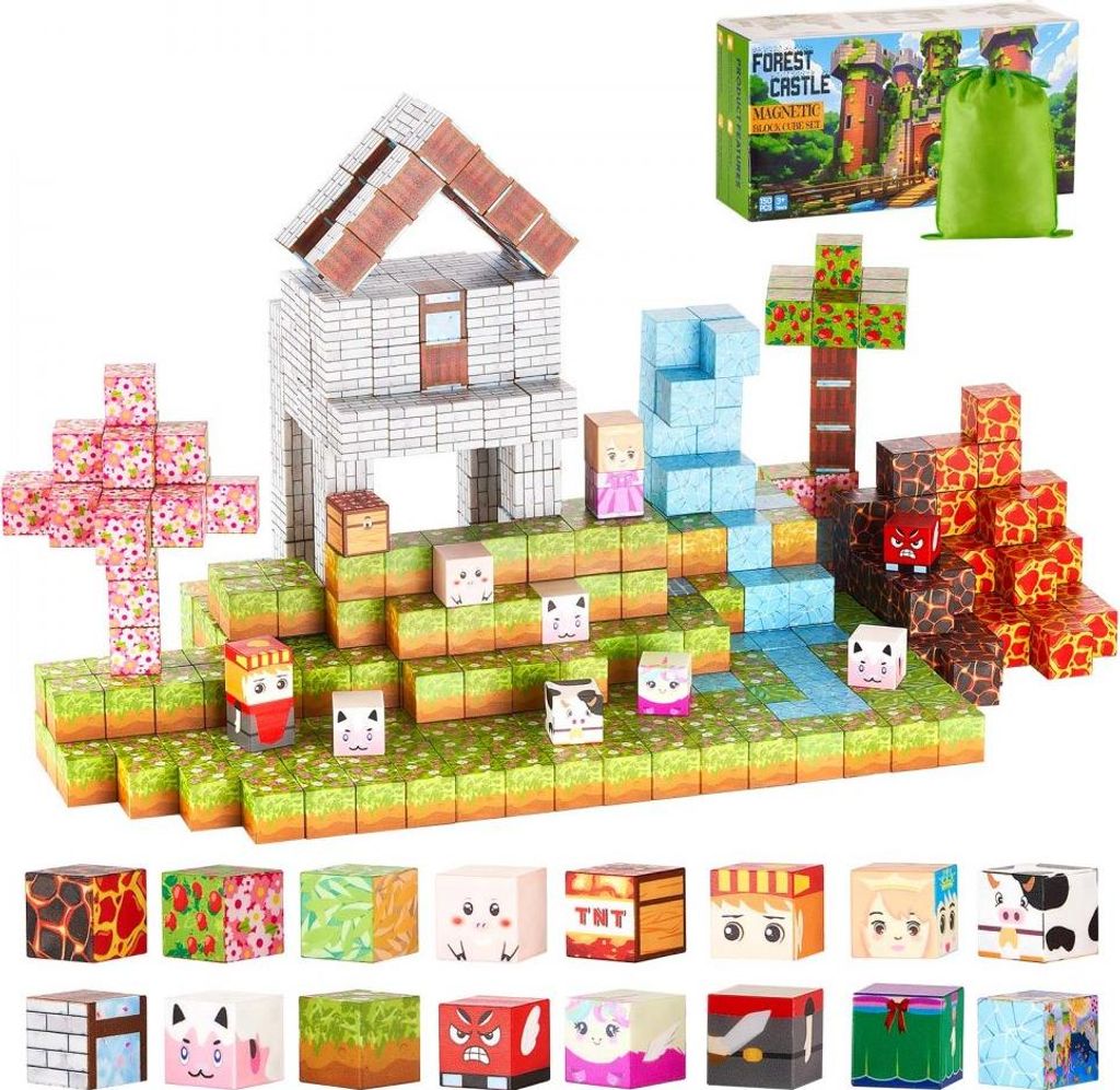 Magnetische Bausteine 150-teilig - Wald Burg Set - STEM Montessori Lernspielzeug für Kinder