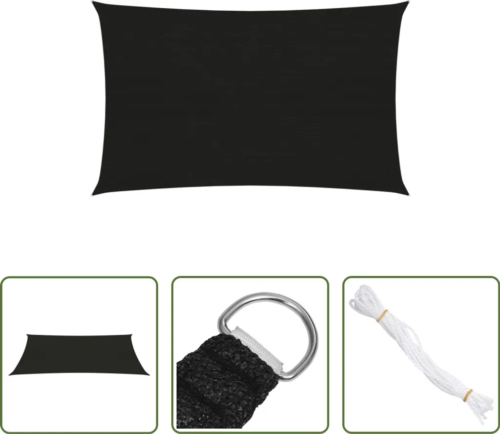Tenda da Sole HDPE Nera 3x5 m - Ombreggiante 160 g/m² Traspirante