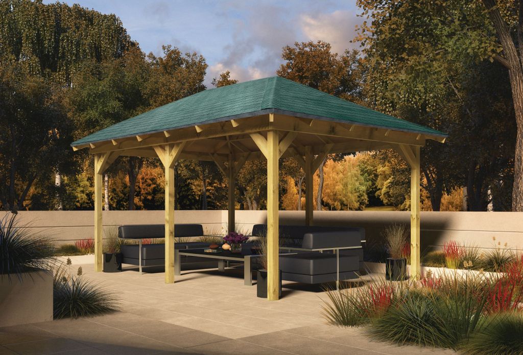 Pavillon Holz Gartenpavillon Gartenlaube Perida kesseldruckimprägniert 289x429x296 cm