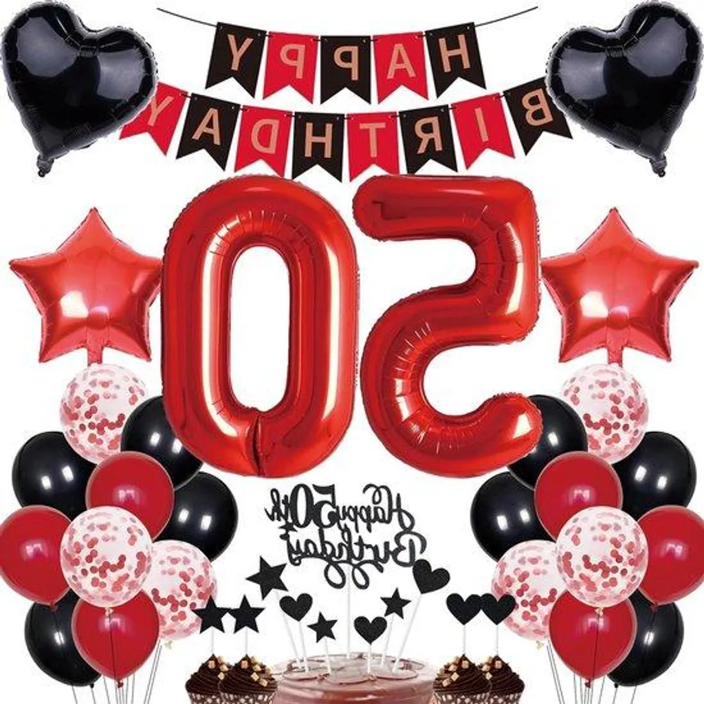 Set de Décoration Anniversaire Happy Birthday Thème Rouge et Noir 51 Pcs