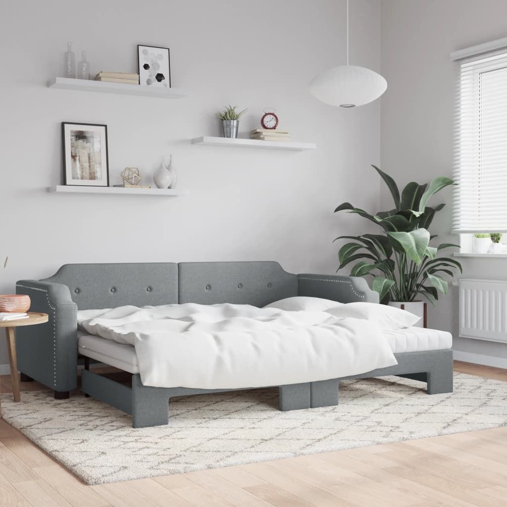 CLORIS Bettsofa Tagesbett Ausziehbar mit Matratze Hellgrau 80x200 cm Stoff, 50,25 kg