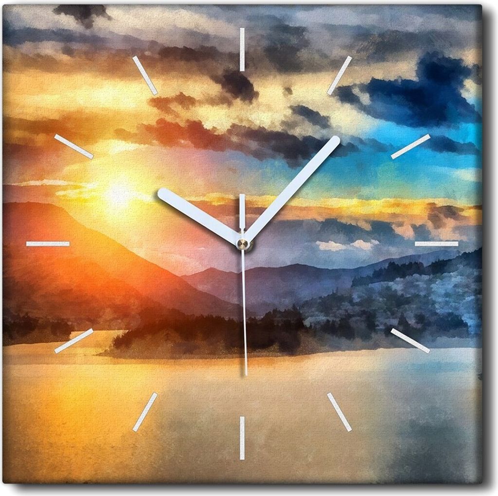 Coloray Uhr auf Leinwand 30x30 cm Wand Uhr Dekoration Wohnzimmer Segeltuch weiße Zeiger -Berge der Naturlandschaft