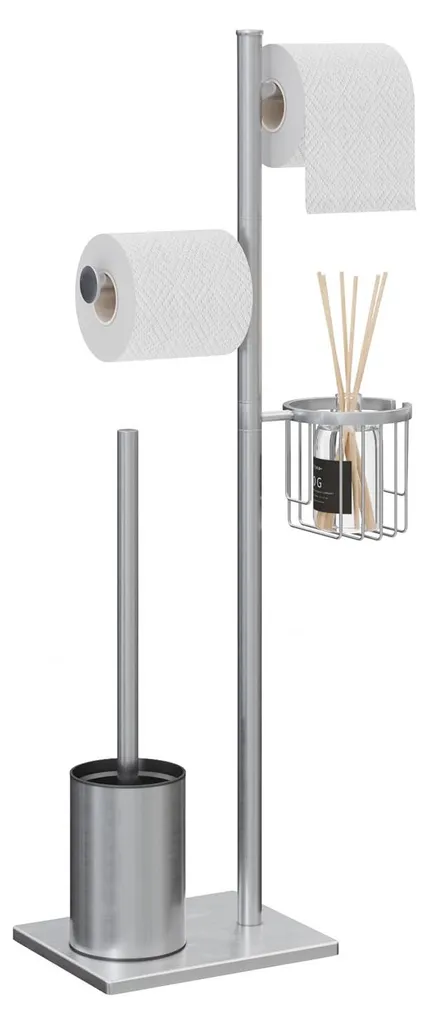 Porte-papier hygiénique sur pied noir en acier avec brosse de toilettes
