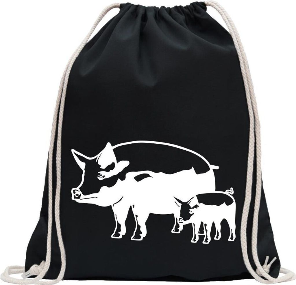 Kiwistar - Turnbeutel - schwarz - Schwein Motiv 8 - Sau - Baby - Fun Rucksack Sport Beutel Gymsack Baumwolle mit Ziehgurt