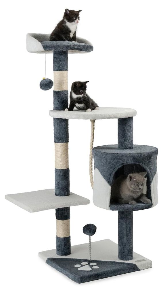 lionto Kratzbaum für Katzen 112 cm hoch, mit Höhle, Produktbild 