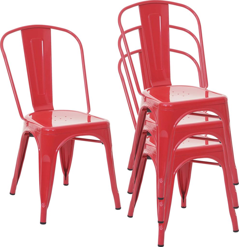 4er-Set Stuhl | HxBxT 87x45x43cm | Sitzhöhe 44cm | Metall Industriedesign stapelbar | Rot | Bistrostuhl Stapelstuhl