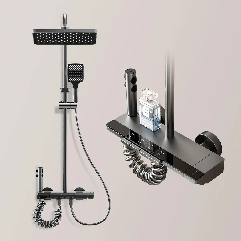 Robinetterie de douche anti-calcaire grise en laiton pour eau dure