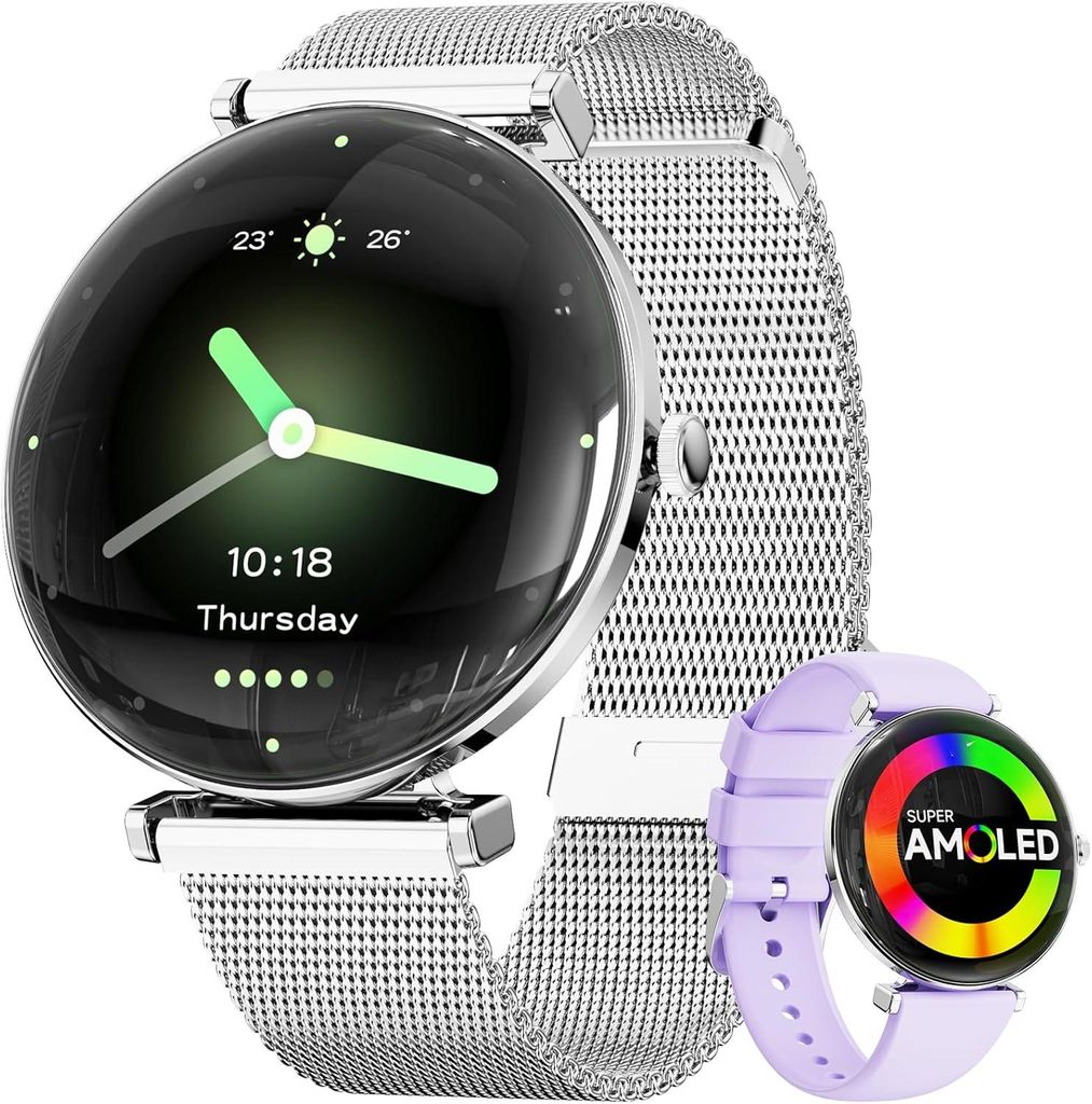 Hwagol Smartwatch Damen mit 1.43" AMOLED Touchscreen Fitnessuhr mit DIY Zifferblatt Schlaftracking Schrittzähler kompatibel mit Android iOS