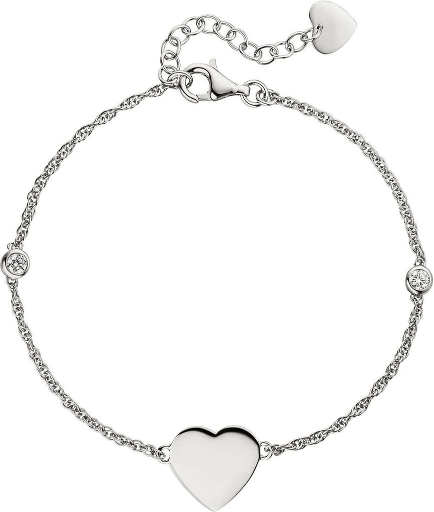 1,8mm Armband Armkette, Herz mit weißen Zirkonia, 925 Silber rhodiniert, 19-22cm