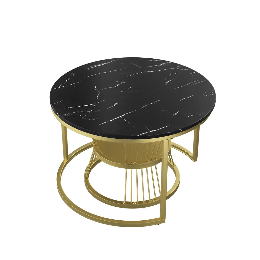 Table basse marbre et or set de 2 tables d'appoint rondes chic - 8