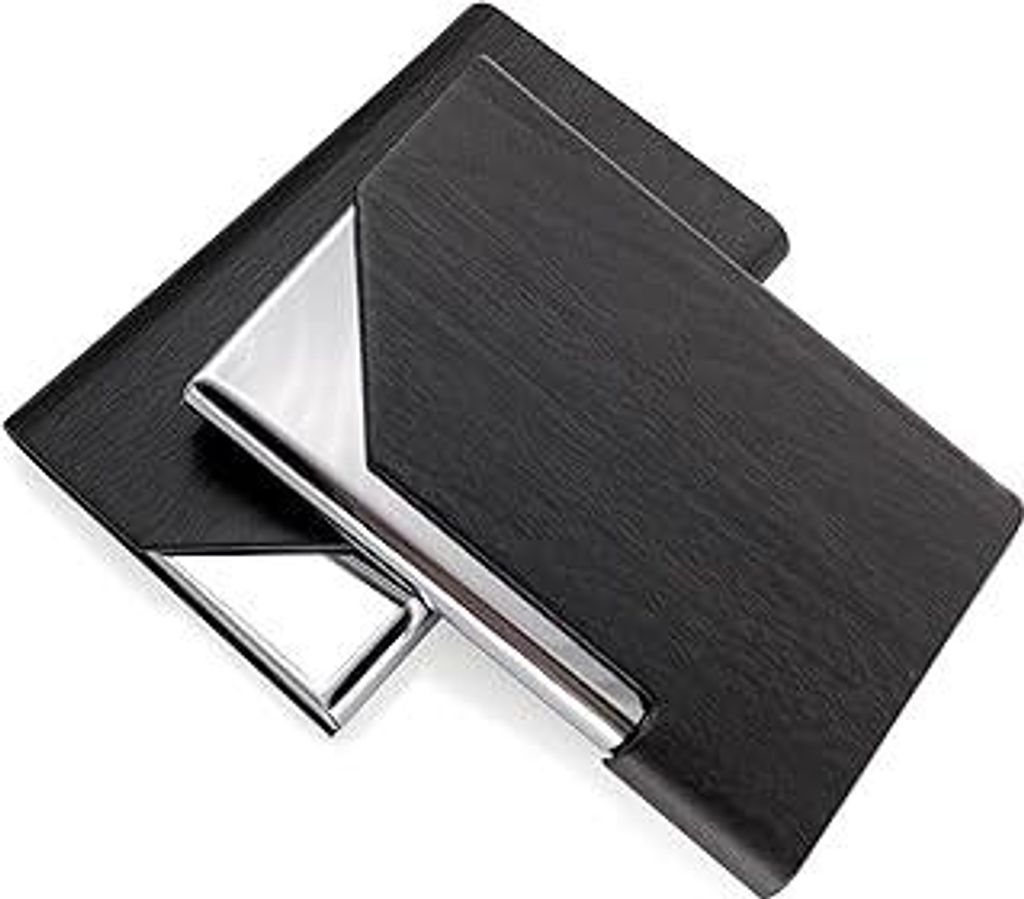 Senbaler 2 Stück Slim Visitenkartenetui Edelstahl,PU-Hülle,Kartenhalter für Damen Herren,Fasst 25 Karten (Schwarz)