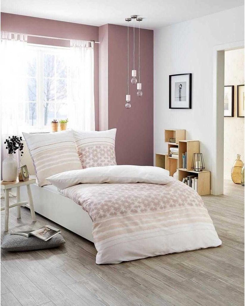 Kaeppel Satin Bettwäsche Shades Punkte Streifen Beige Creme 100% Baumwolle Reißverschluss Bettbezug Kissenbezug Bettgarnitur 135x200 cm