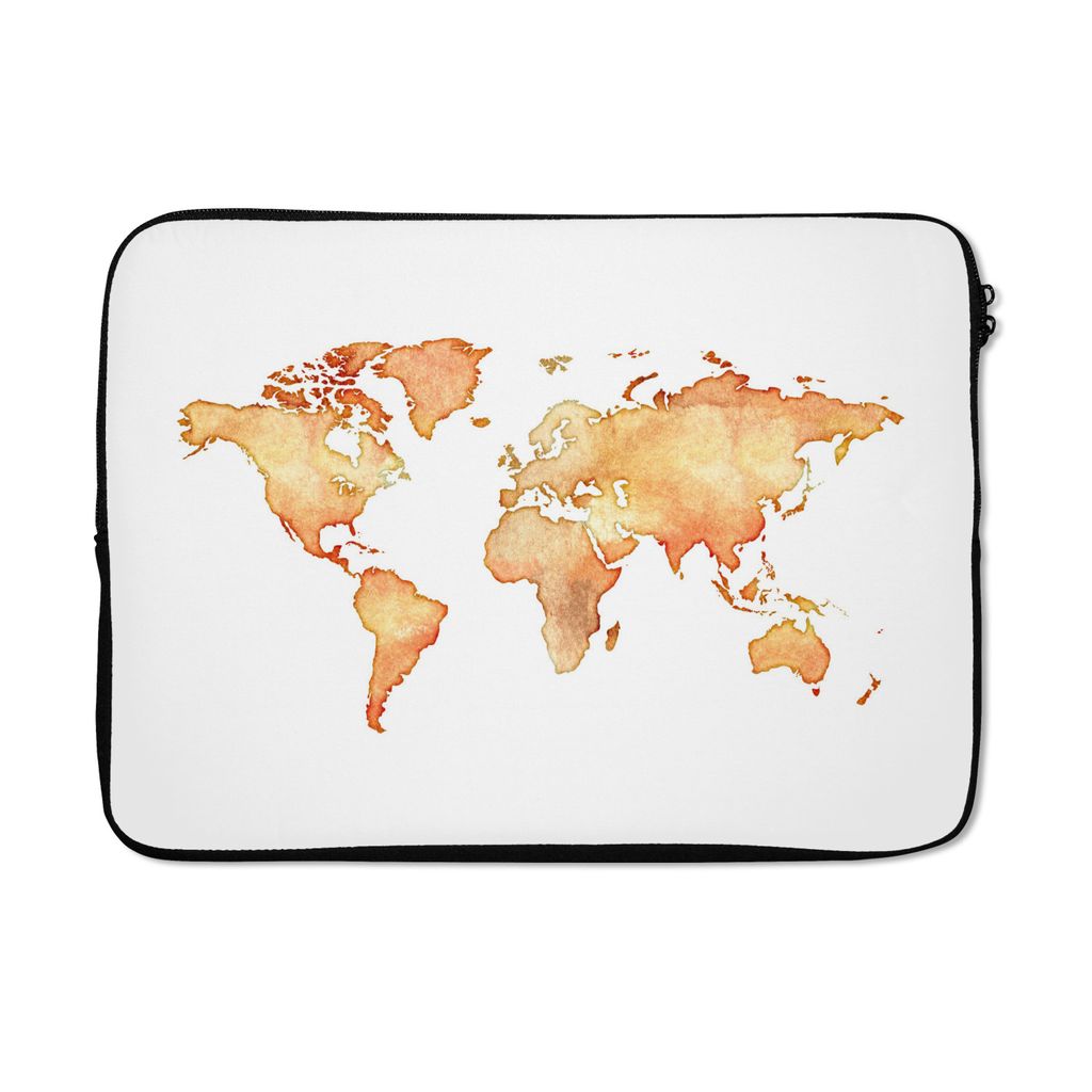 MuchoWow Laptop Hülle 14 ZollWeltkarte - Orange - Aquarell Laptoptasche - Laptoptasche - Stoßsicher - Schutzhaube