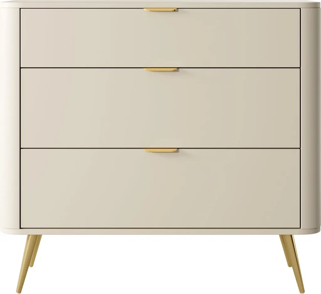 Selsey OVAL Commode 3 Tiroirs Beige 92 cm - Meuble de Rangement Design