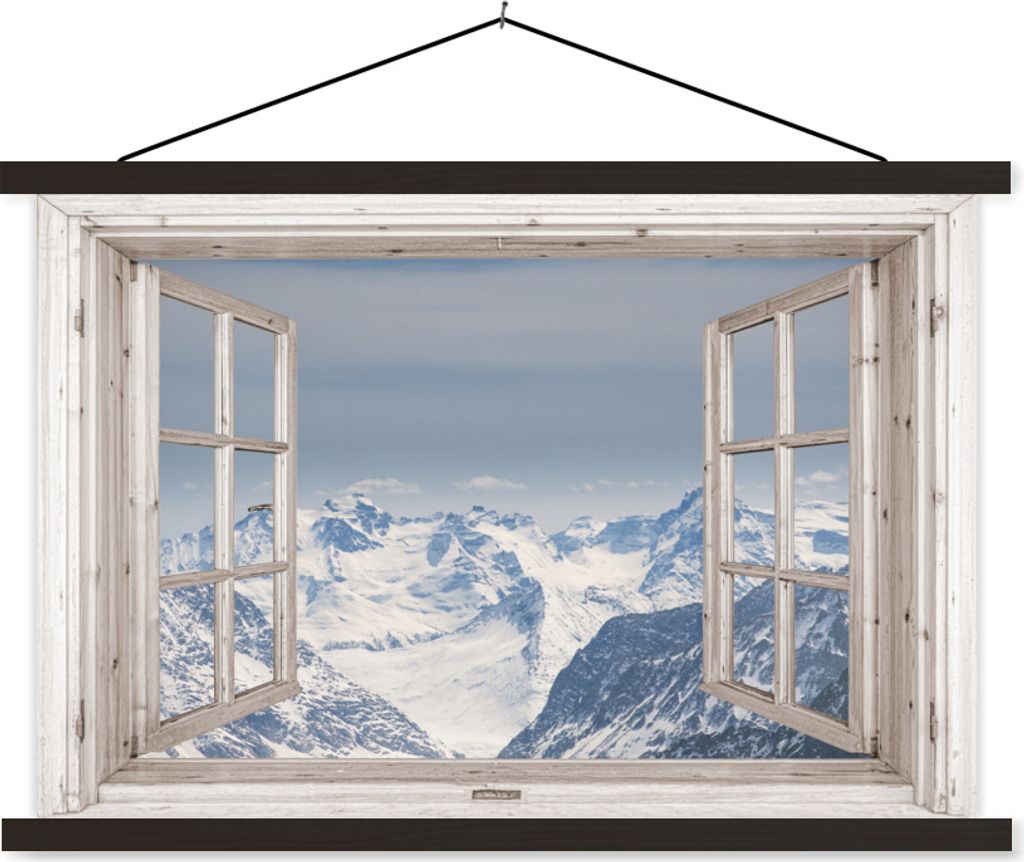 MuchoWow Textilposter Aussicht - Berg - Schnee 150x100 cm mit schwarzem Rahmen - Schlafzimmer