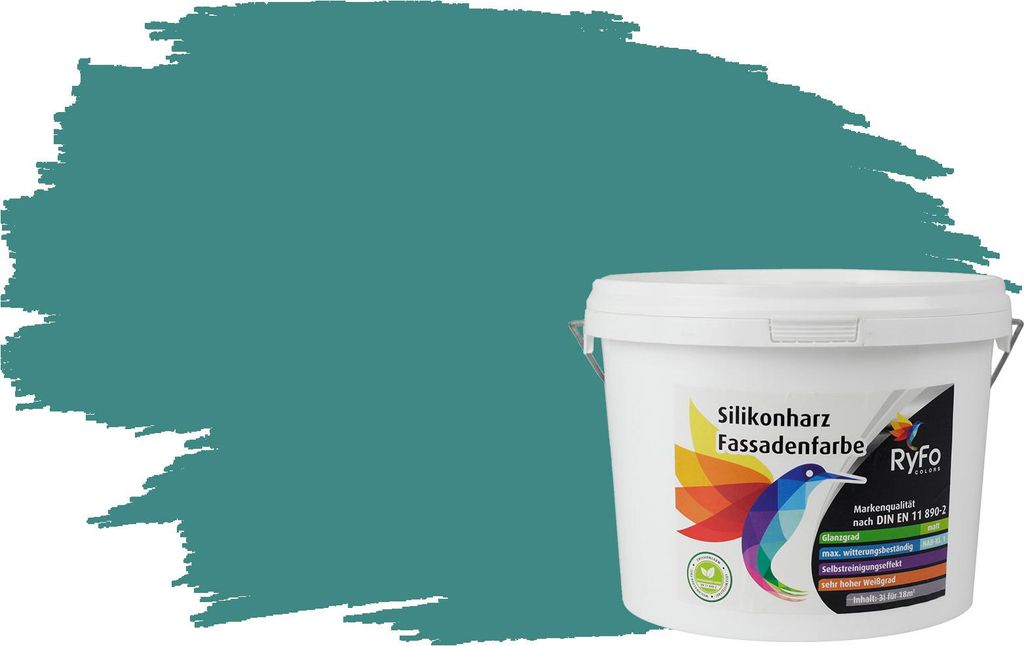 RyFo Colors Silikonharz Fassadenfarbe Lotuseffekt Trend Minttürkis 3l - bunte Fassadenfarbe, weitere Grün Farbtöne und Größen erhältlich, Dec...