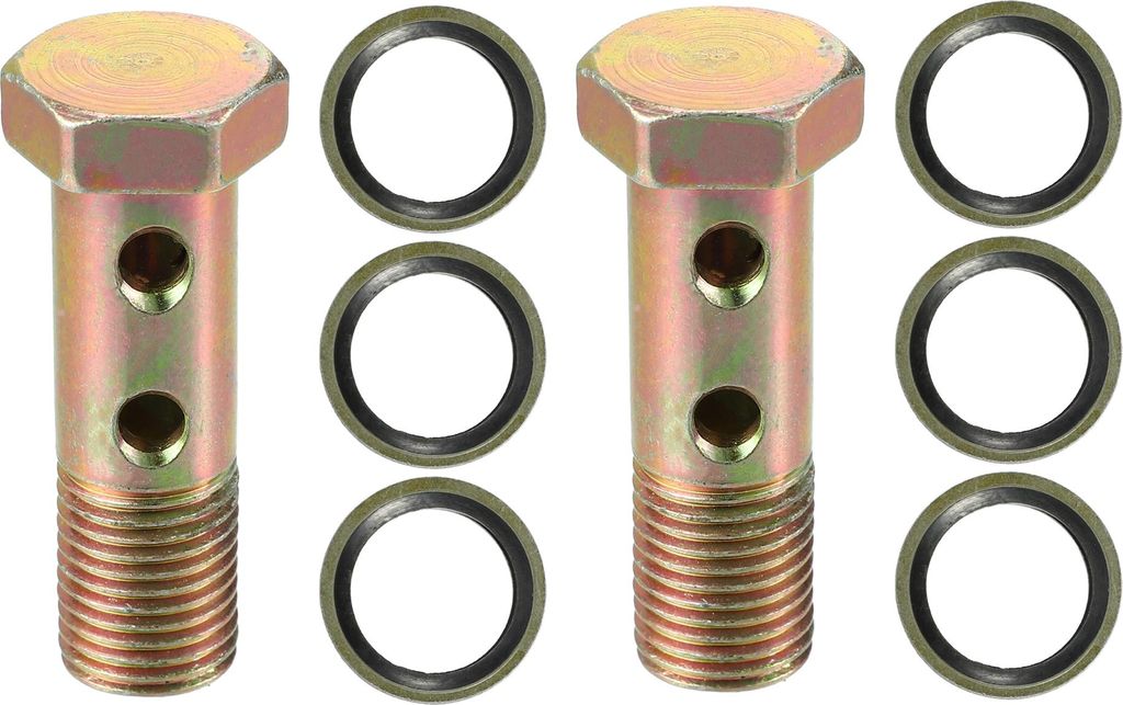 Universelle M14x1.5 51mm Länge Motorrad 6-Loch-Hohlschrauben mit Unterlegscheiben Set Bremse Hohlschrauben metrisches Gewinde Bronze Ton - Packung...