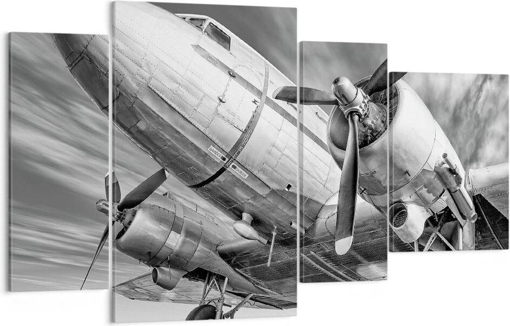 Bild auf Leinwand - Leinwandbild - 4 Teile - Flugzeug Retro Flugzeug - 120x70cm - Wand Bild - Wanddeko - Wandbilder - Leinwanddruck - Bilder - Wand...