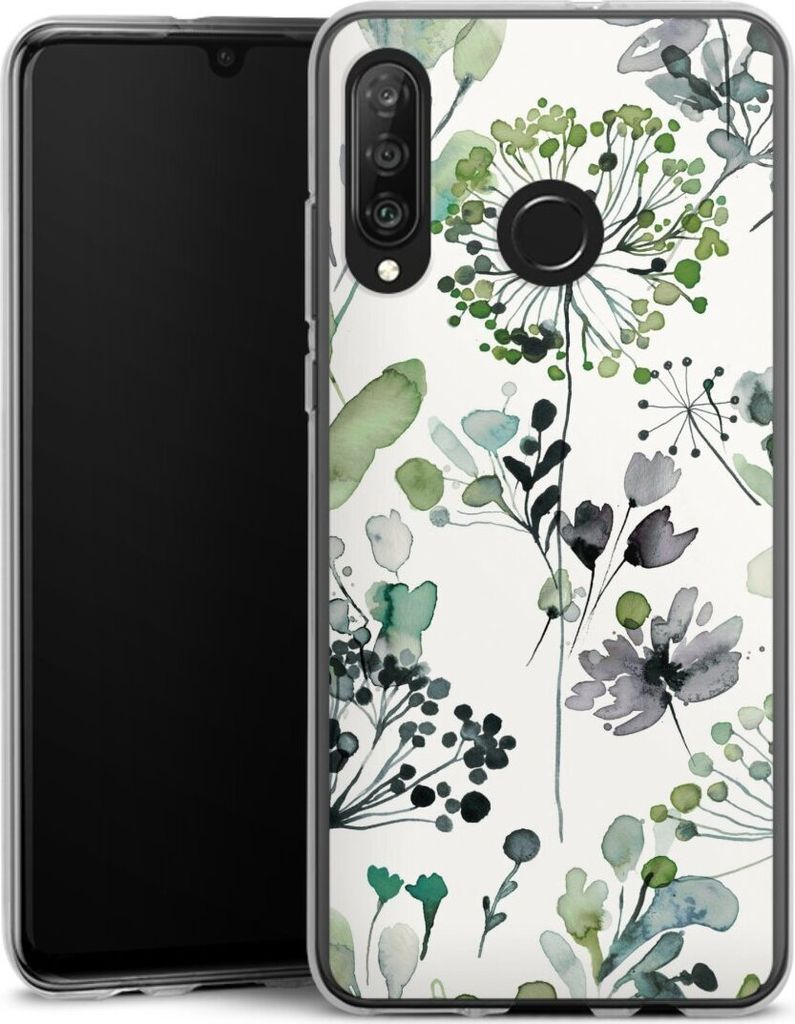 DeinDesign Handyhülle für Huawei P30 Lite Silikon Hülle Case Smartphone Schutzhülle Blumen Wasserfarbe Eukalyptus