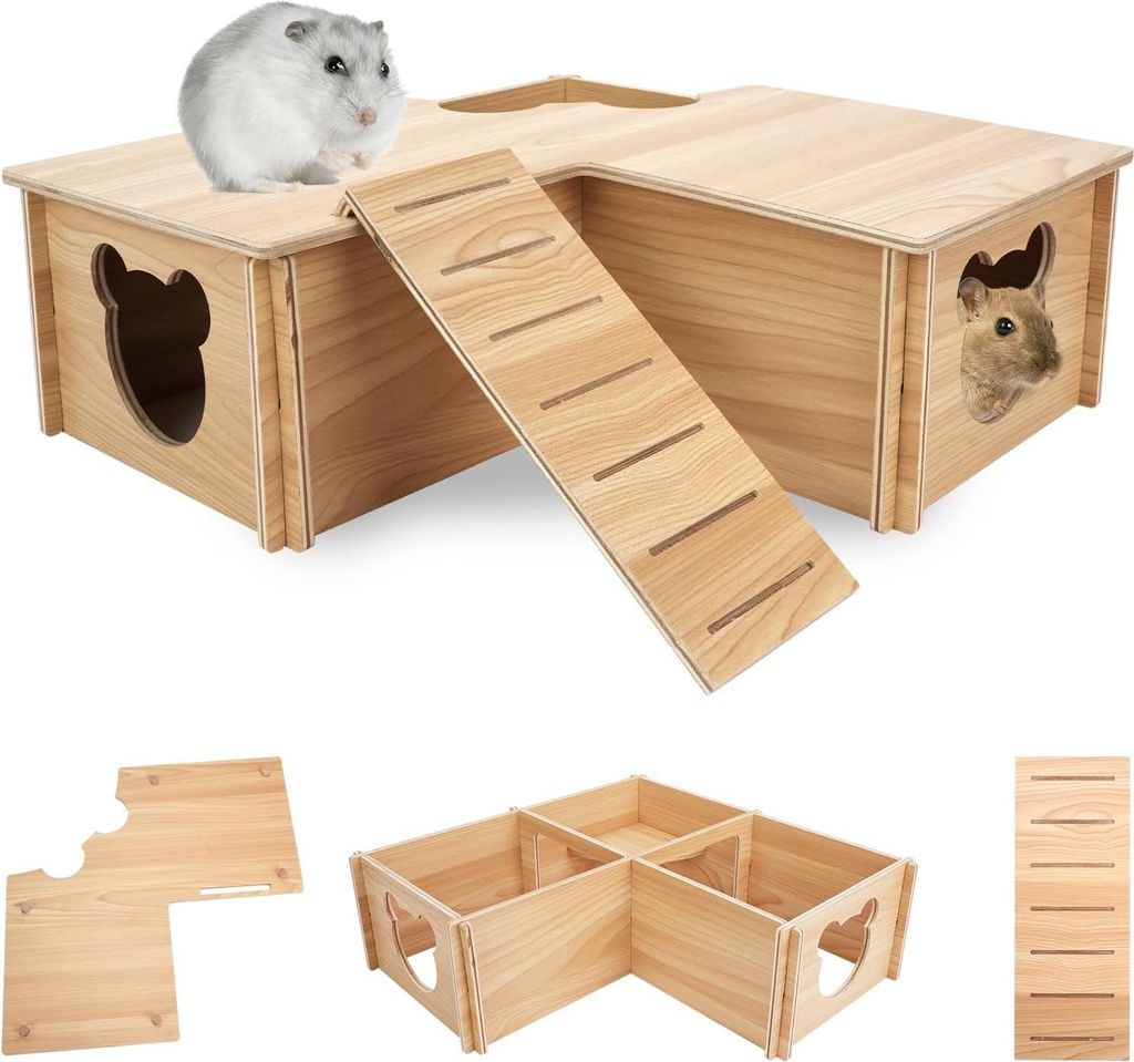 Hamsterhaus Labyrinth - Holzversteck - 3 Zimmer - 33 cm