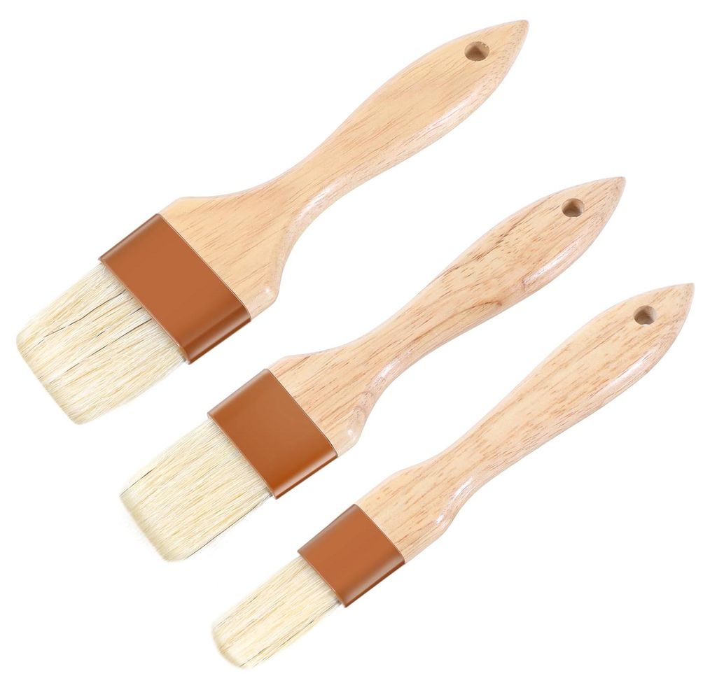 3-teiliges Set aus Holzteigpinseln, Grillpinseln mit Naturborsten, Küchenpinseln, Ölpinseln, Brotpinseln, Grillbürsten, Kochpinseln zum Grillen,...